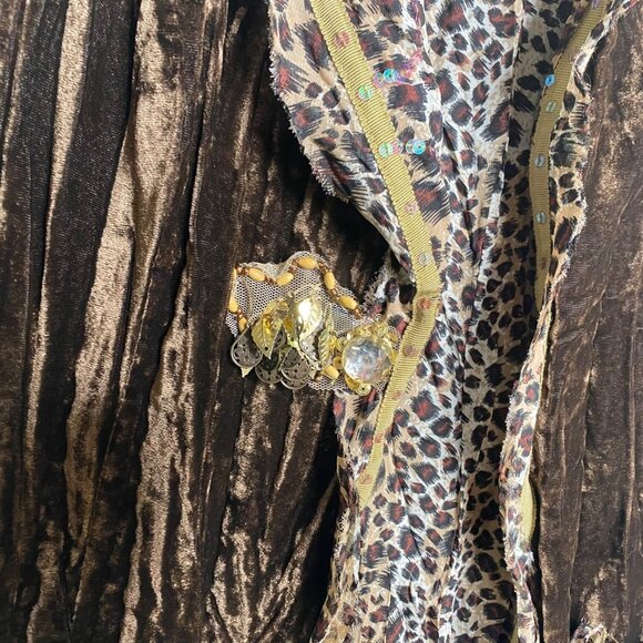 Hugging Kisses Women's Jacket Brown Sz L Crushed Velvet Animal Print Embellished - Picture 7 of 16